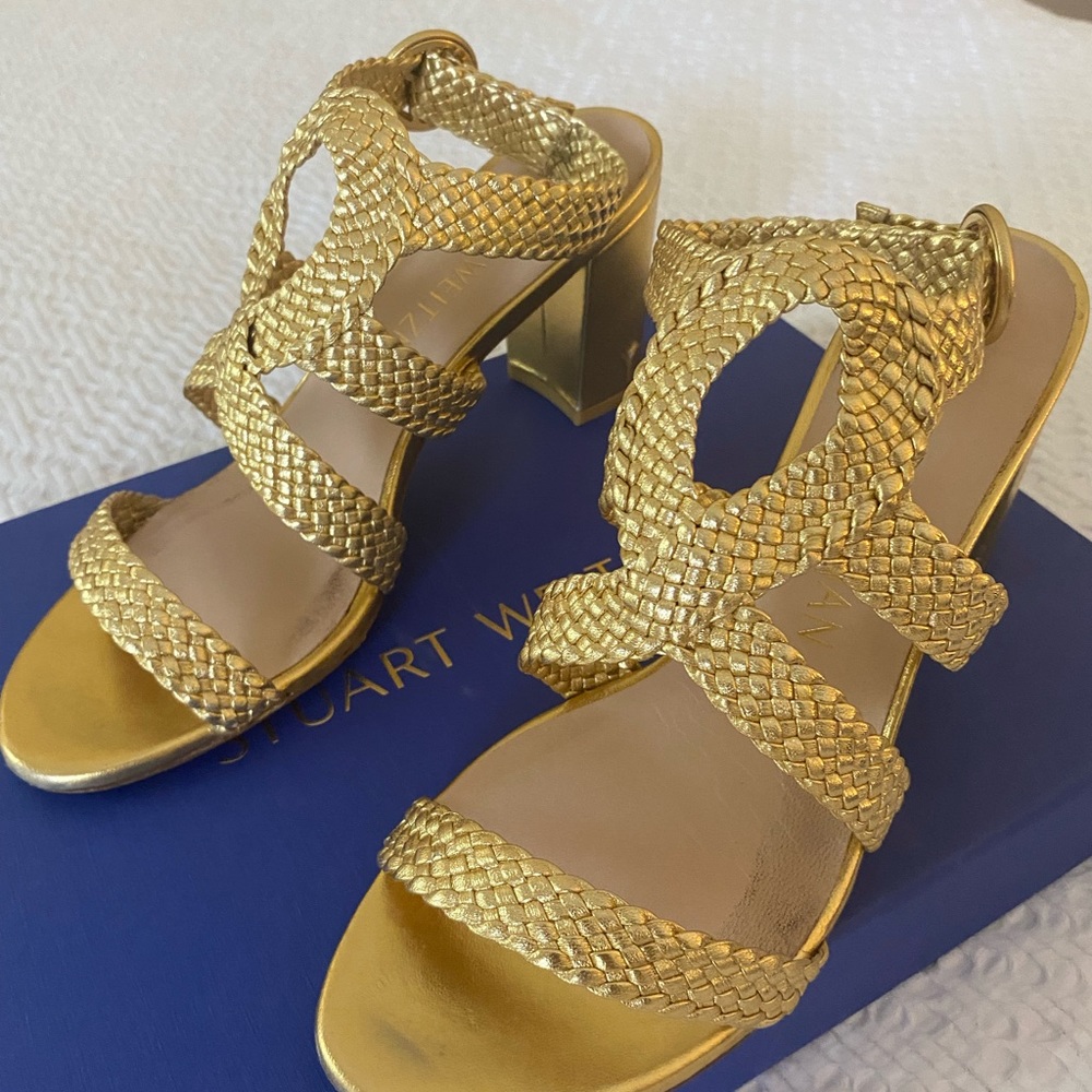 Stuart Weizmann Vicky Metallic Leather Sandals Go… - image 4